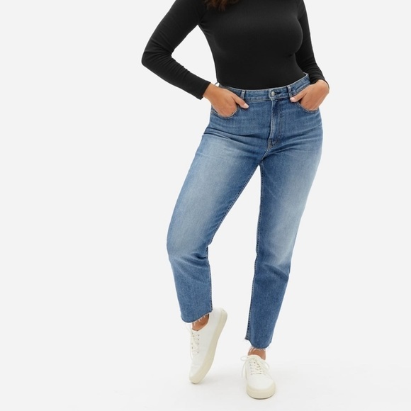 Everlane The Curvy Cheeky Straight Ankle Jean Blue Raw Hem New NWOT